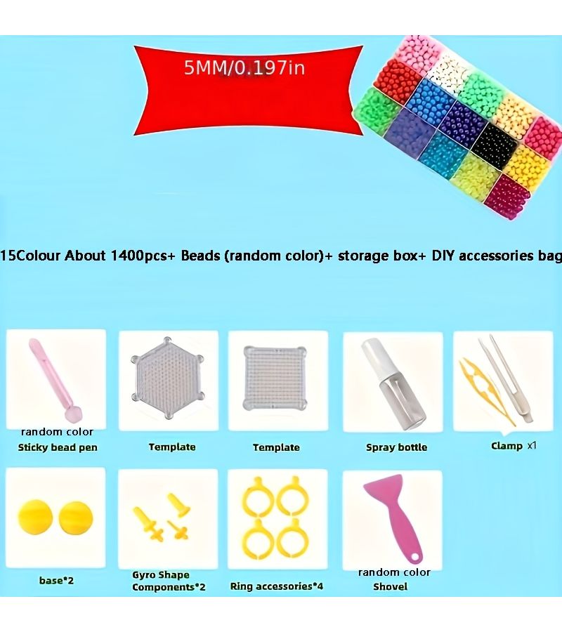 1400 Pieces Per Box 15 Color Water Sticky Beads Set 5mm Fuse Beads Kit With Storage Box And Tools Creative Refill Art Crafts No Glue - Image 2
