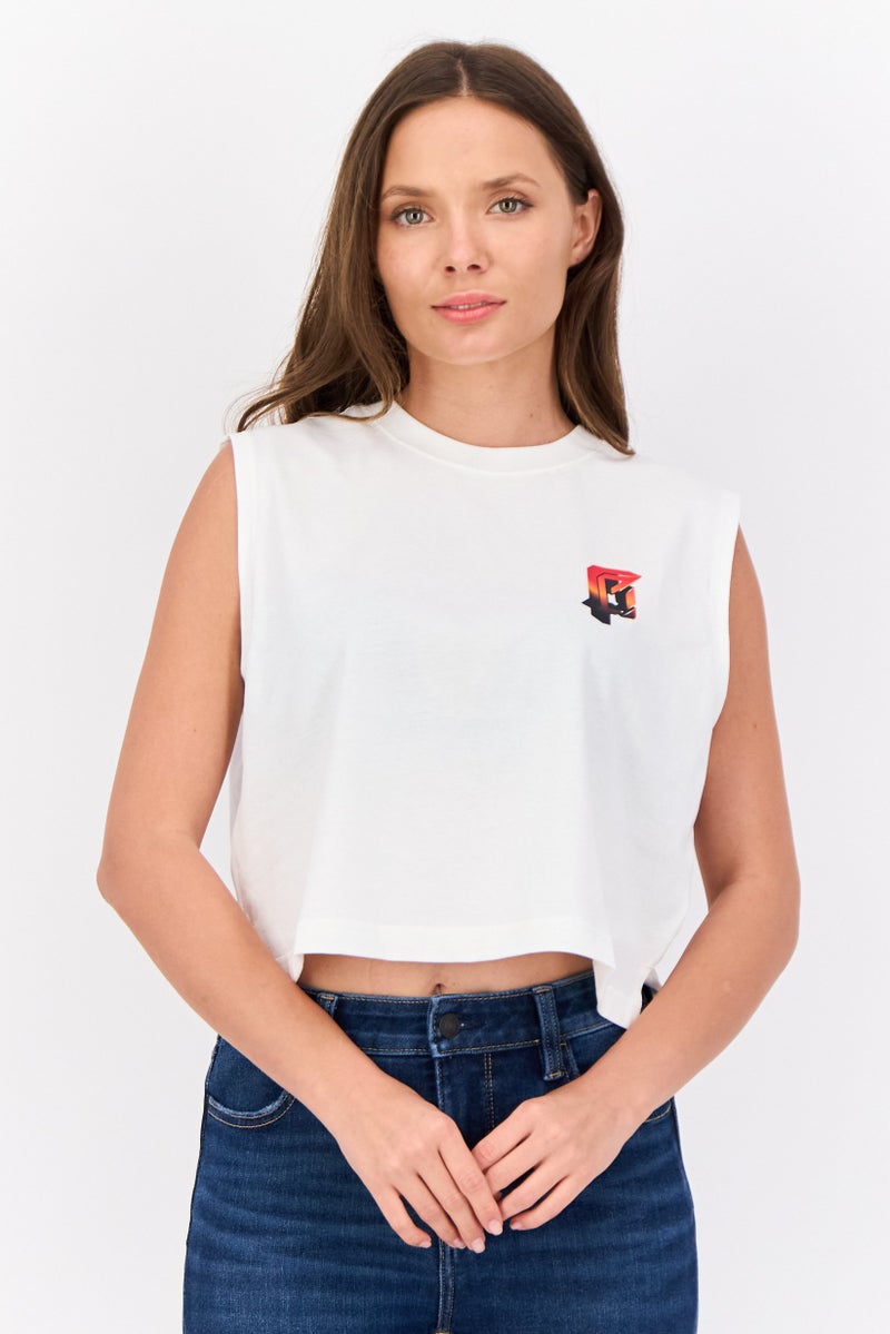 ESPRIT Women Crew Neck Graphic Print Tank Top, White - Image 1