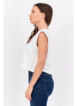 ESPRIT Women Crew Neck Graphic Print Tank Top, White  - Image 4