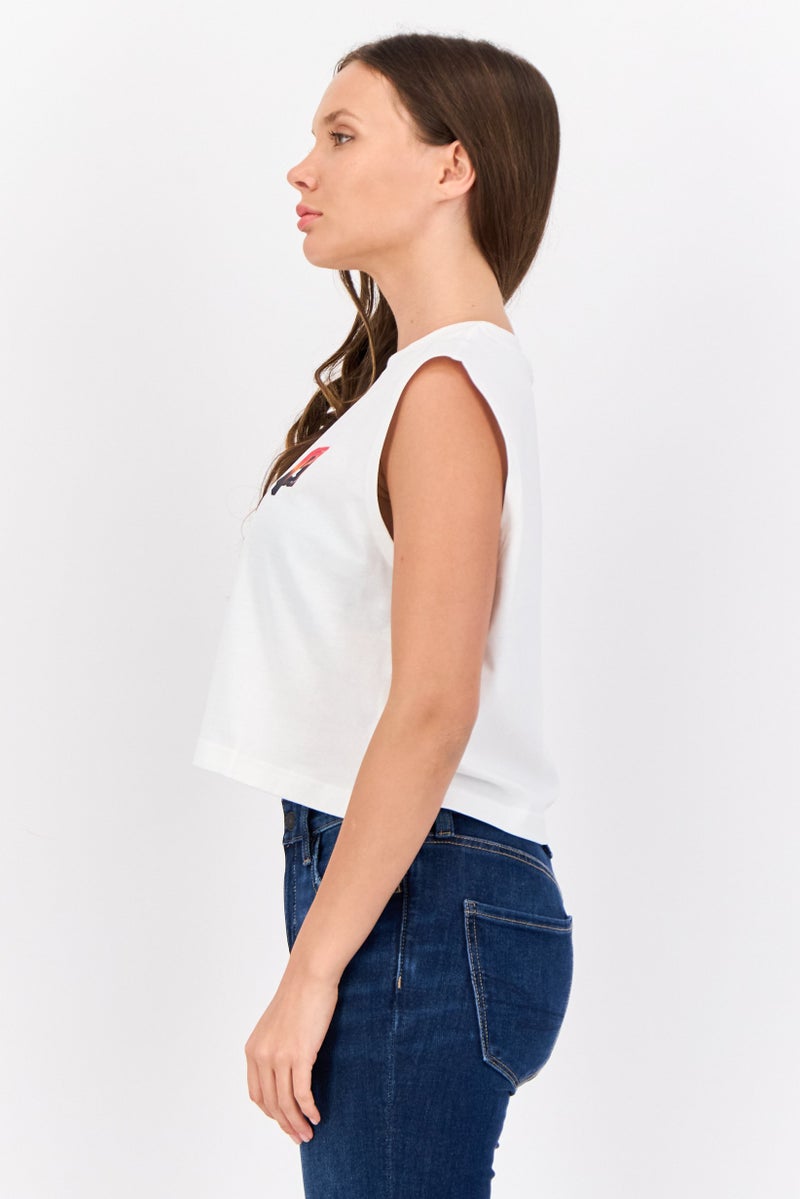 ESPRIT Women Crew Neck Graphic Print Tank Top, White - Image 4