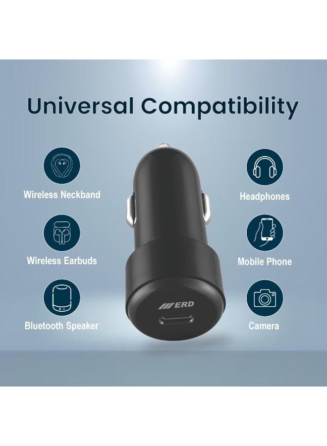 ERD **شاحن سيارة ERD USB-C بقدرة 25 واط، منفذ واحد، شحن سريع، أسود (لـ iPhone 15 / Samsung / iPad)** - Image 4