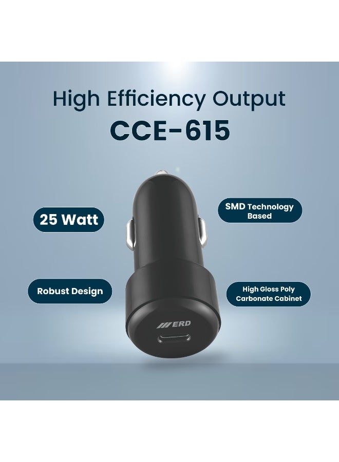 ERD **شاحن سيارة ERD USB-C بقدرة 25 واط، منفذ واحد، شحن سريع، أسود (لـ iPhone 15 / Samsung / iPad)** - Image 3