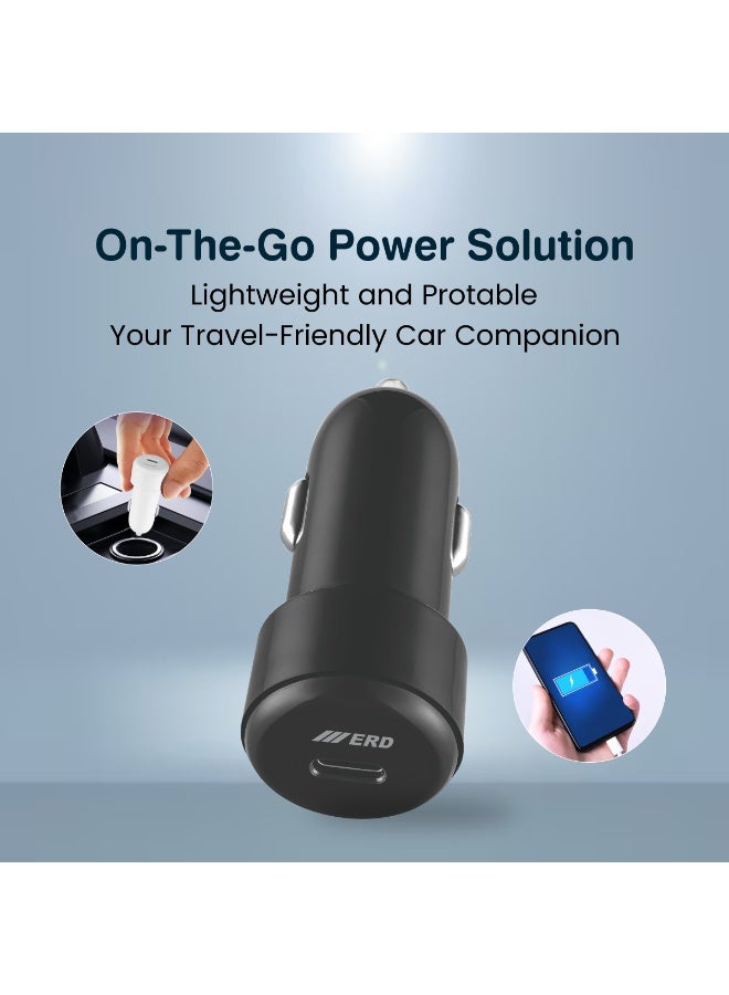 ERD **شاحن سيارة ERD USB-C بقدرة 25 واط، منفذ واحد، شحن سريع، أسود (لـ iPhone 15 / Samsung / iPad)** - Image 5