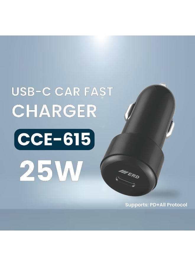 ERD **شاحن سيارة ERD USB-C بقدرة 25 واط، منفذ واحد، شحن سريع، أسود (لـ iPhone 15 / Samsung / iPad)** - Image 1