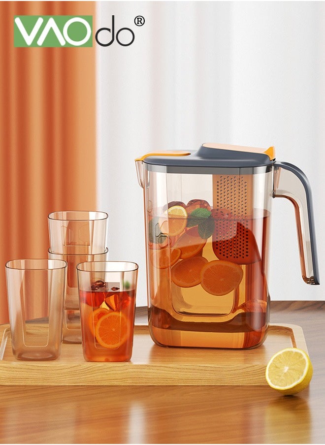VAOdo - 5PCS Large Water Filter Pitcher for Tea and Drinking Water Milk Juice with 1 Stream Filter 4 Cup Capacity BPA Free Grey - Image 1