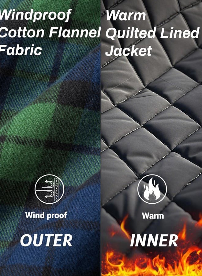 MAGCOMSEN Men's Flannel Shirt Jacket with Quilted Lined Long Sleeve Plaid Coat Button Down Thick Outwear Winter, Green, Large - Image 5