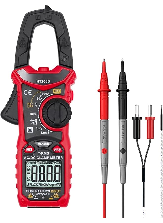 promass AC/DC Digital Clamp Meter T-RMS 6000 Counts, Multimeter Voltage Tester Auto-ranging, NCV AC DC Current Voltage Resistance Capacitance Frequency Diode Temperature Measure Tester HT206D - Image 1