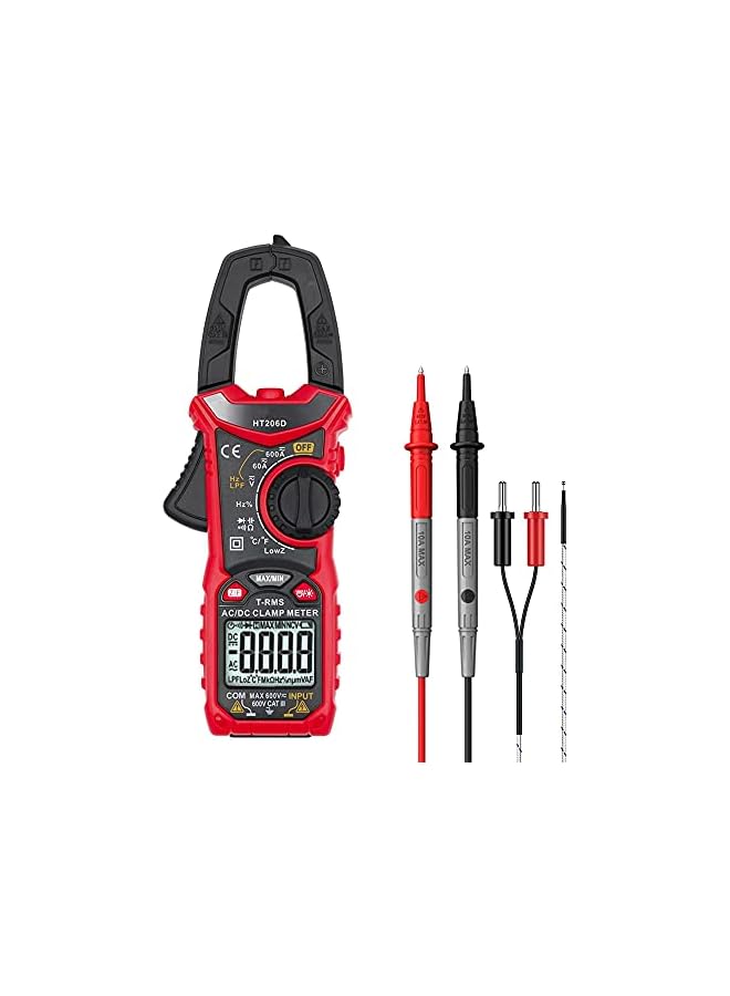 promass AC/DC Digital Clamp Meter T-RMS 6000 Counts, Multimeter Voltage Tester Auto-ranging, NCV AC DC Current Voltage Resistance Capacitance Frequency Diode Temperature Measure Tester HT206D - Image 2