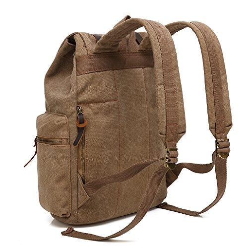 HuaChen Vintage Canvas Backpack with Leather Accents, Casual Daypack Travel Rucksack for Men Women,School College Hiking Camping - M32 Brown - Image 3