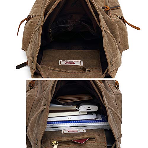 HuaChen Vintage Canvas Backpack with Leather Accents, Casual Daypack Travel Rucksack for Men Women,School College Hiking Camping - M32 Brown - Image 5