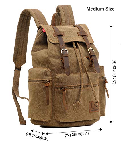 HuaChen Vintage Canvas Backpack with Leather Accents, Casual Daypack Travel Rucksack for Men Women,School College Hiking Camping - M32 Brown - Image 2