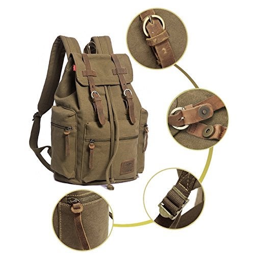 HuaChen Vintage Canvas Backpack with Leather Accents, Casual Daypack Travel Rucksack for Men Women,School College Hiking Camping - M32 Brown - Image 4