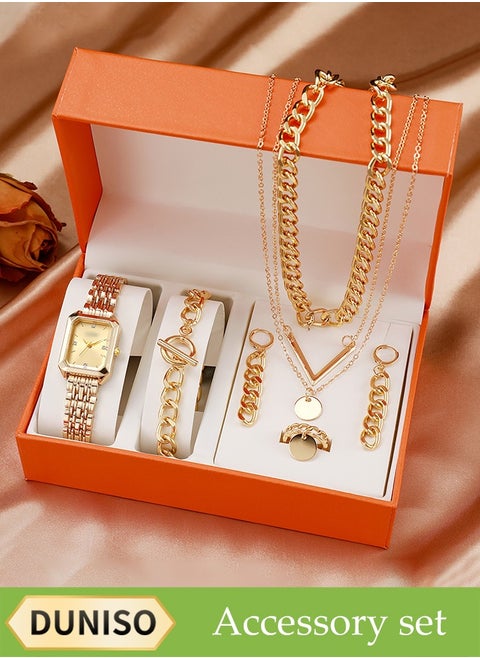 Ladies Watch Set,High End Ladies Watch Set,With Multi-Layer Necklace, Sweater Chain，Bracelet, Earrings, Ring, Suitable For Daily Use,Gatherings, Dates, And Events
