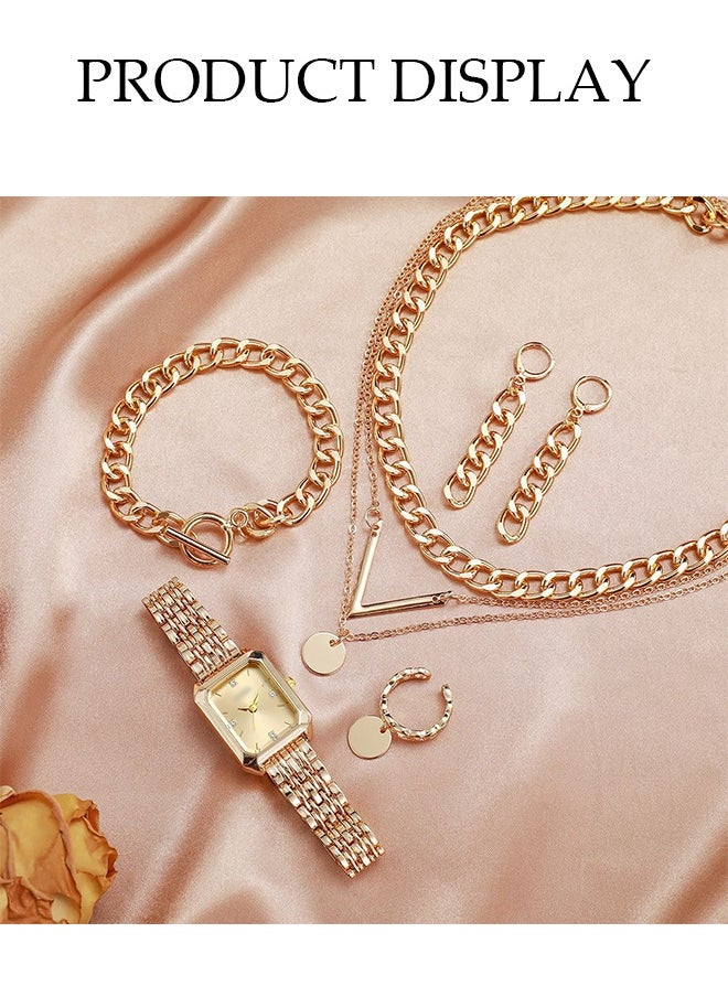 Ladies Watch Set,High End Ladies Watch Set,With Multi-Layer Necklace, Sweater Chain，Bracelet, Earrings, Ring, Suitable For Daily Use,Gatherings, Dates, And Events