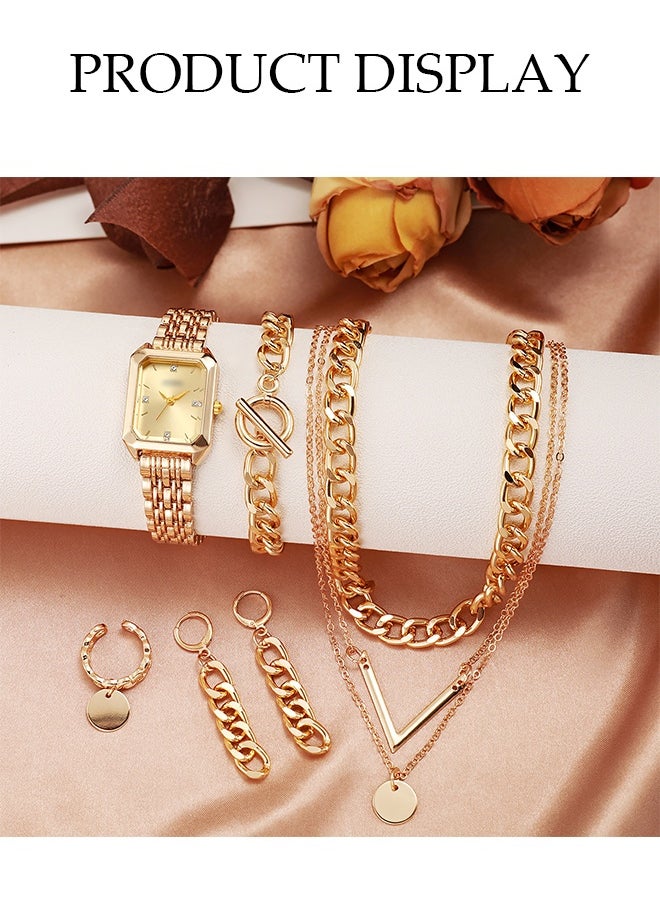 Ladies Watch Set,High End Ladies Watch Set,With Multi-Layer Necklace, Sweater Chain，Bracelet, Earrings, Ring, Suitable For Daily Use,Gatherings, Dates, And Events