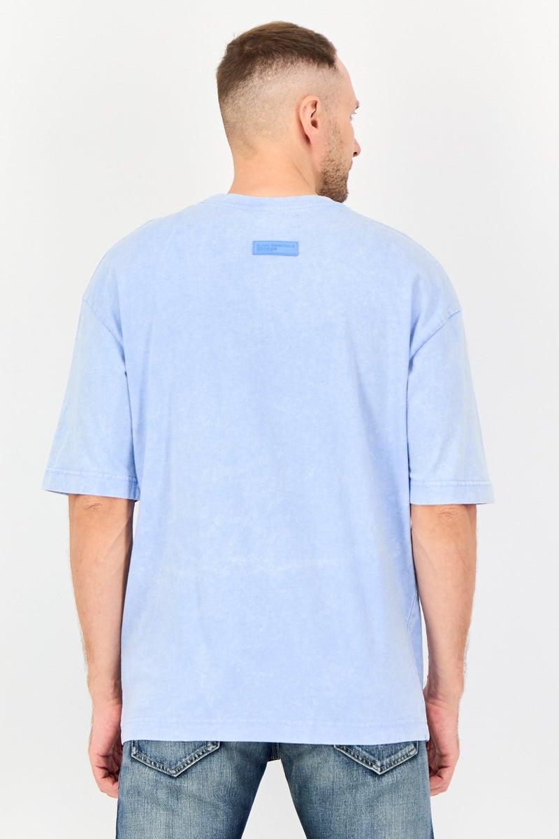 Blank Essentials Men Crew Neck Short Sleeve Brand Logo T-Shirt, Blue - Image 4