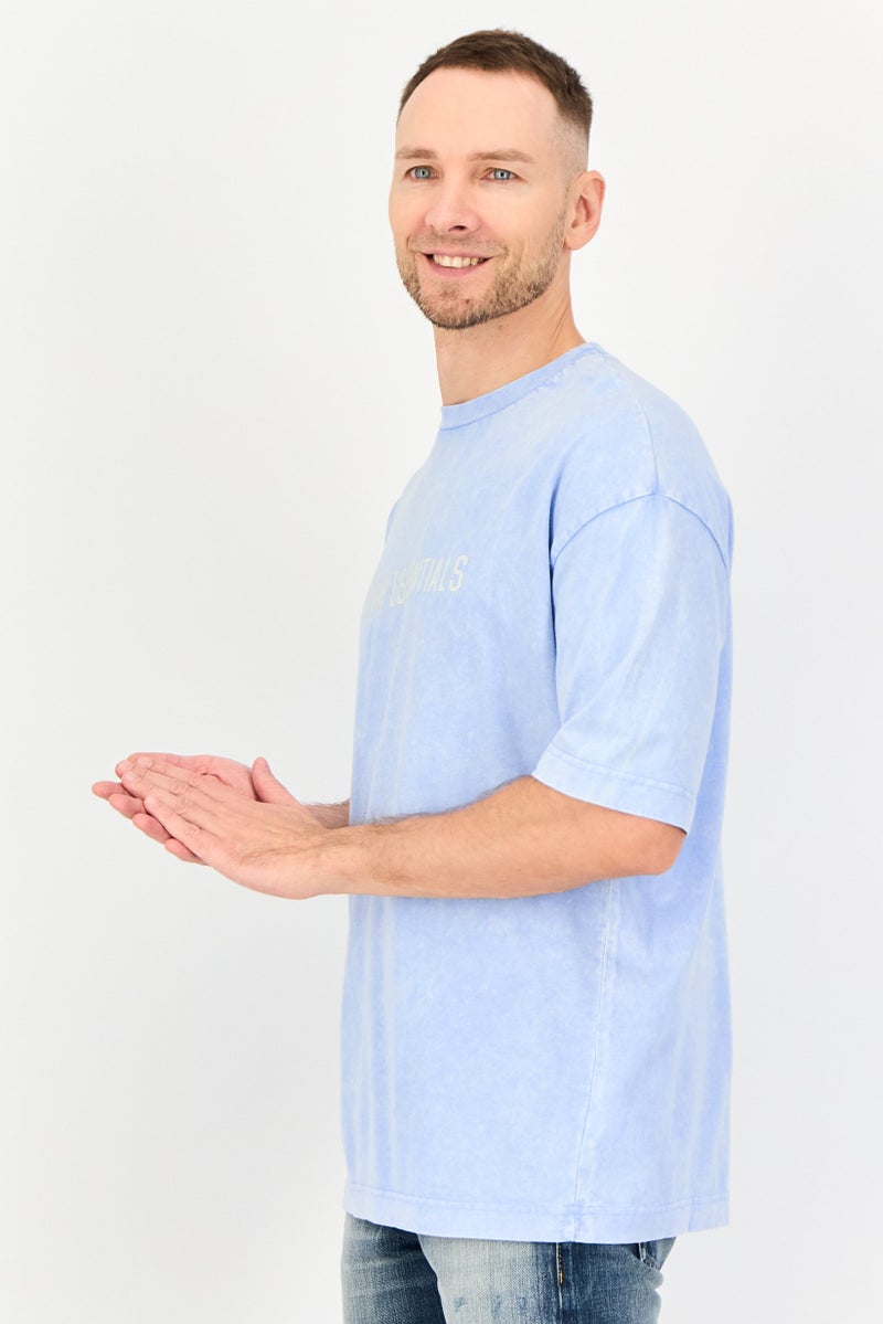 Blank Essentials Men Crew Neck Short Sleeve Brand Logo T-Shirt, Blue - Image 2