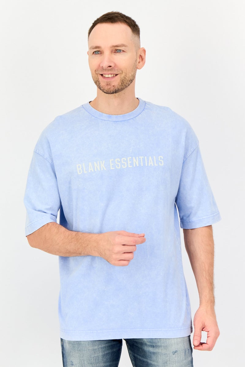 Blank Essentials Men Crew Neck Short Sleeve Brand Logo T-Shirt, Blue - Image 1