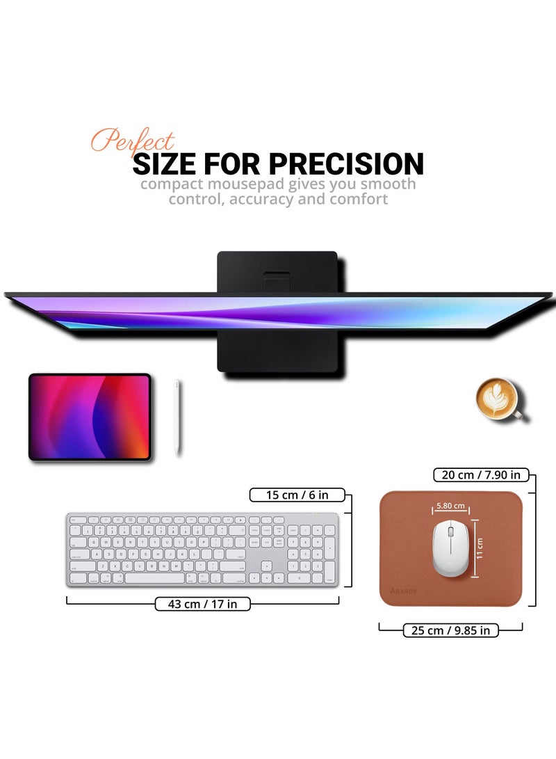 أبارسي ماوس باد جلدية - صغيرة، 25×20 سم (9.84 × 7.87 بوصة)، مقاومة للماء، غير قابلة للانزلاق، بحواف مُخيطة، متعددة الاستخدامات، للألعاب والمكتب، خفيفة وسهلة الحمل، حركة سلسة - باللون البني - Image 2