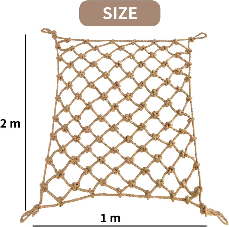 BIGTREE Heavy Duty Jute Rope Tear-resistant Sisal Rope Mesh Twine Netting Wall Children Pets Container Protection Net Safety Netting For Balcony Stairs Scenic Railings Garden Bar Decoration 1x2m - Image 2
