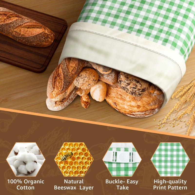 GCTGCT Large Beeswax Bread Bags for Sourdough, 13" W x 17" H Reusable Cotton Material, Ideal for Sourdough Bread Storage to Keep Fresh Lock Moisture Bread Boxes (2 Pack) - Image 4