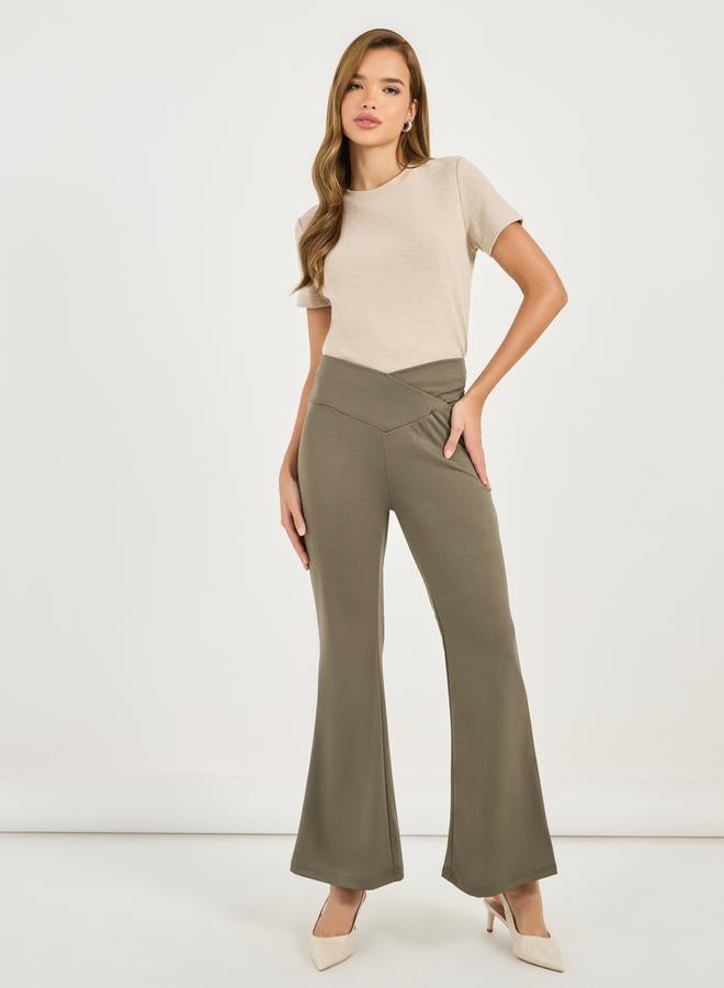 Styli Criss-Cross Waistband Detail High Rise Flared Pants  - Image 1