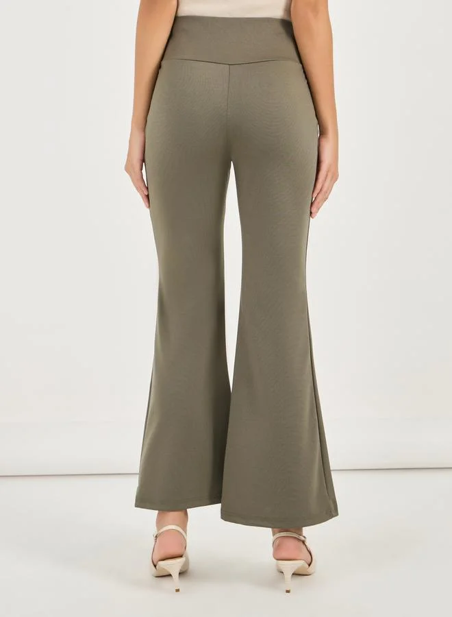 Styli Criss-Cross Waistband Detail High Rise Flared Pants