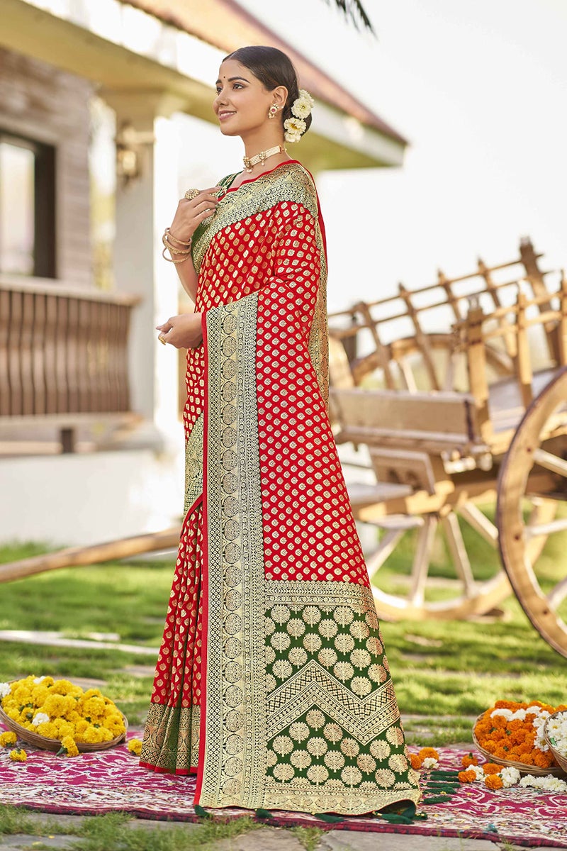 MANOHARI Adorable Woven Pattern Banarasi Silk Saree For Women With Blouse Piece_MN1742, Red - Image 3