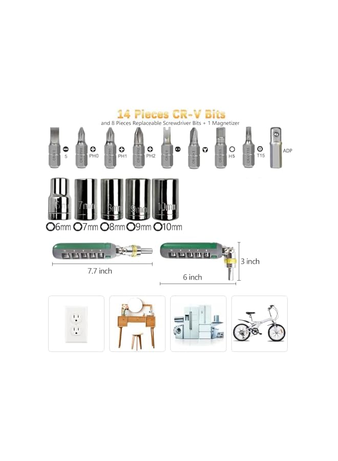 PROMASS promass Ratcheting screwdriver set Tool Kit 14-in-1 Screw Driver Set Kit Multi Screwdriver with Magnetic Tip, 180° Adjustable Angle Phillips/Flathead/Torx/Square/Hex Screwdriver Set Repair Tool  - Image 2