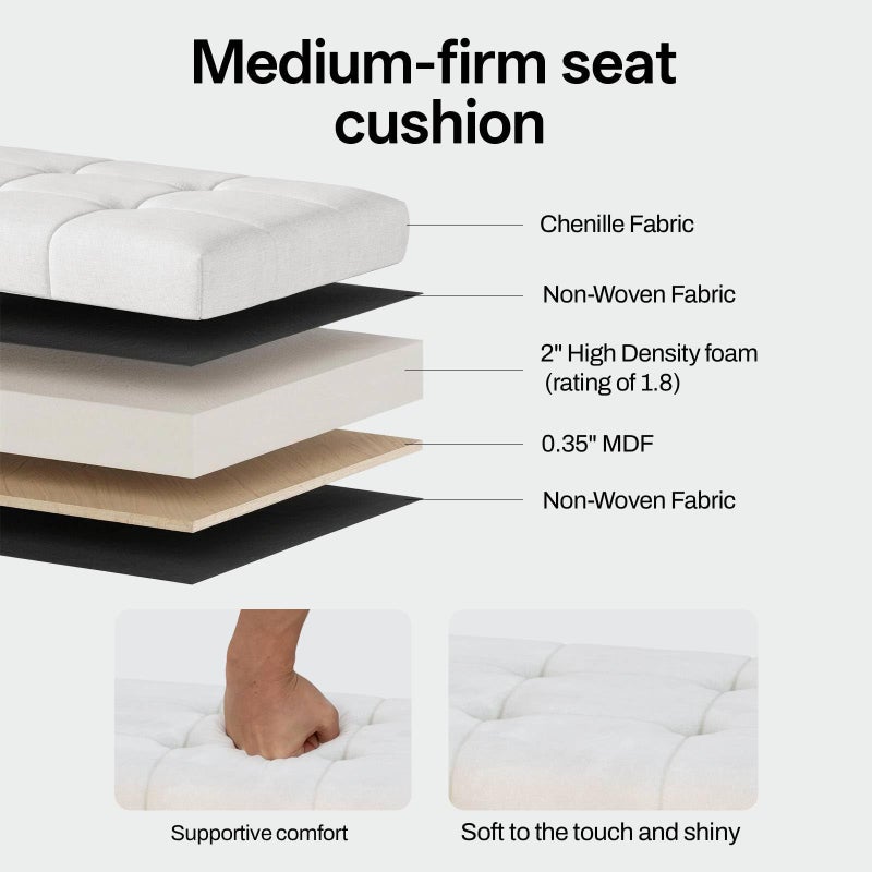 ABHENG Solid Rubber Wood Shoe Bench, Soft Chenille Material Upholstered Seat, 770LB Load Capacity, Multi-Storage for Entryway/Bedroom/Living Room, Vintage Style, 31.5"x15.7"x17.7", White,UASND66W - Image 5