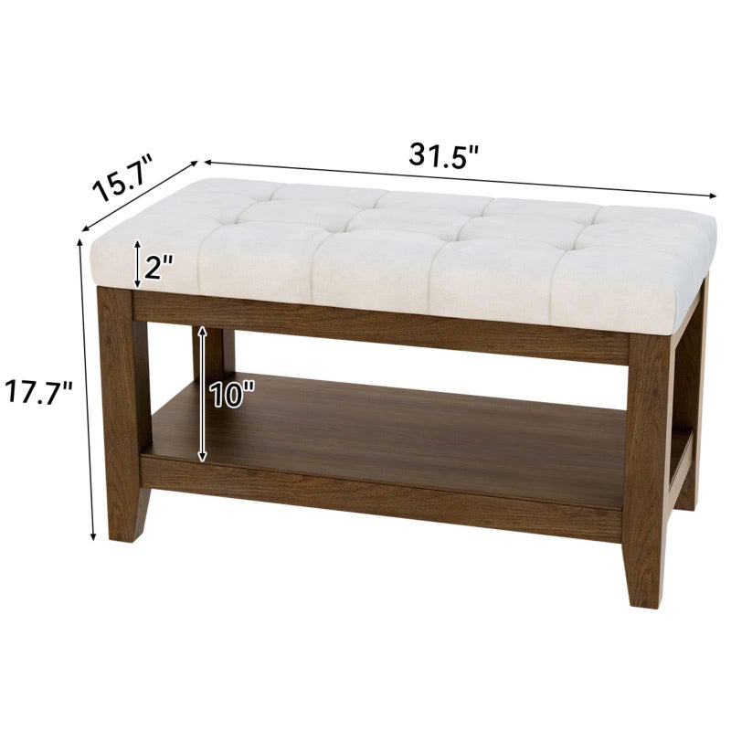 ABHENG Solid Rubber Wood Shoe Bench, Soft Chenille Material Upholstered Seat, 770LB Load Capacity, Multi-Storage for Entryway/Bedroom/Living Room, Vintage Style, 31.5"x15.7"x17.7", White,UASND66W - Image 2