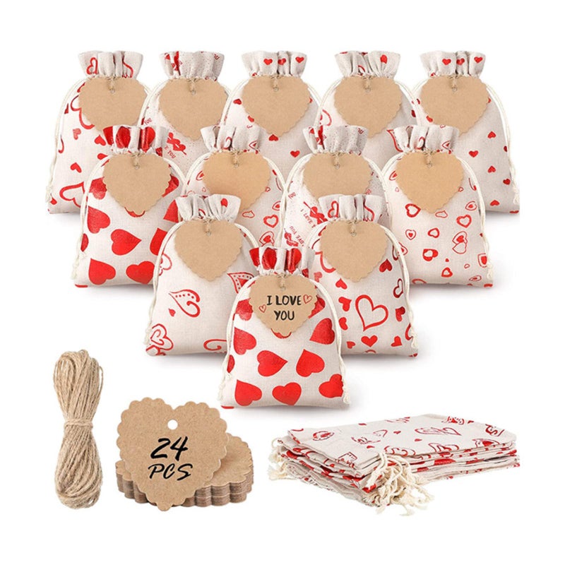 Hipihom 24Pcs Heart Burlap Gift Bags With Drawstring And Gift Tags  Organza Bags For Mother'S Day  Valentine'S Day  Weddings  Parties  6 Style 5X7In - Image 1