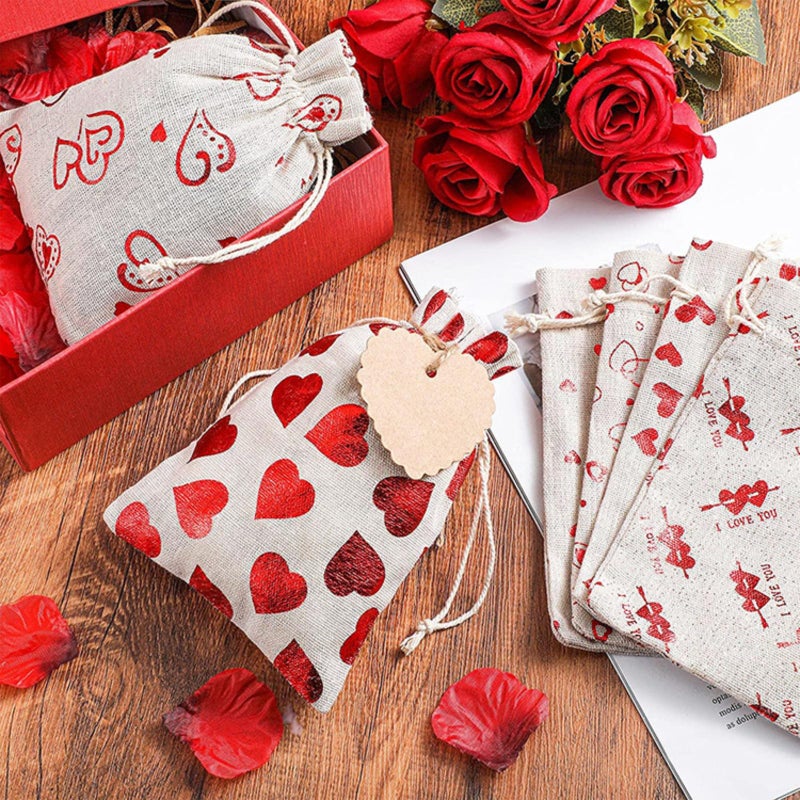 Hipihom 24Pcs Heart Burlap Gift Bags With Drawstring And Gift Tags  Organza Bags For Mother'S Day  Valentine'S Day  Weddings  Parties  6 Style 5X7In - Image 3