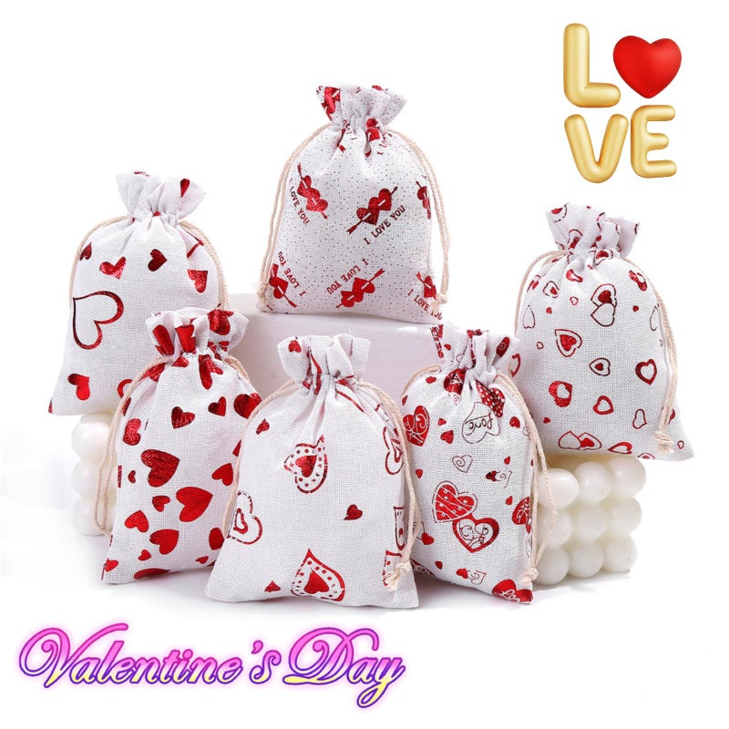 Hipihom 24Pcs Heart Burlap Gift Bags With Drawstring And Gift Tags  Organza Bags For Mother'S Day  Valentine'S Day  Weddings  Parties  6 Style 5X7In - Image 2