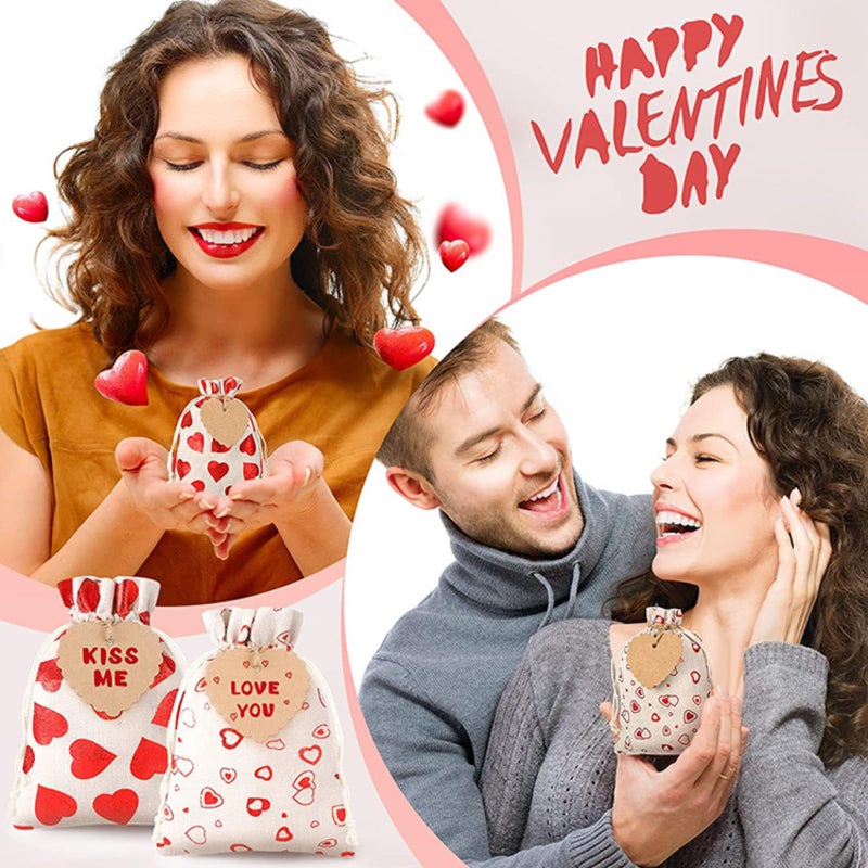 Hipihom 24Pcs Heart Burlap Gift Bags With Drawstring And Gift Tags  Organza Bags For Mother'S Day  Valentine'S Day  Weddings  Parties  6 Style 5X7In - Image 5