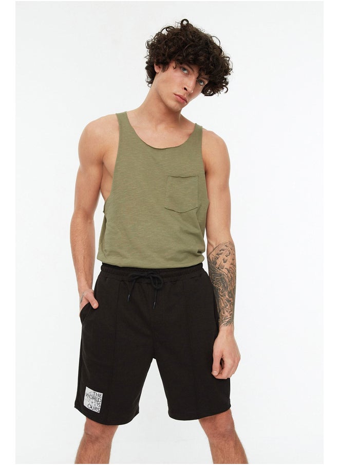 trendyol Black Regular/Regular Fit Medium Size Elastic Waist Laced Stitched Printed Shorts TMNSS21SR0212  - Image 1