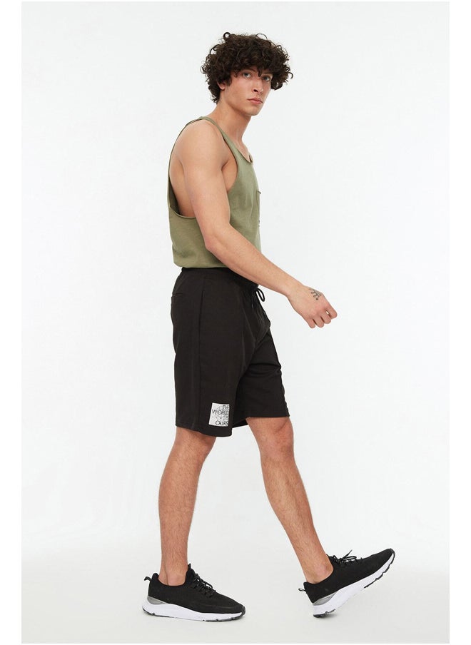 trendyol Black Regular/Regular Fit Medium Size Elastic Waist Laced Stitched Printed Shorts TMNSS21SR0212  - Image 2