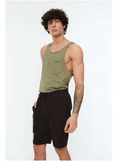 trendyol Black Regular/Regular Fit Medium Size Elastic Waist Laced Stitched Printed Shorts TMNSS21SR0212  - Image 3