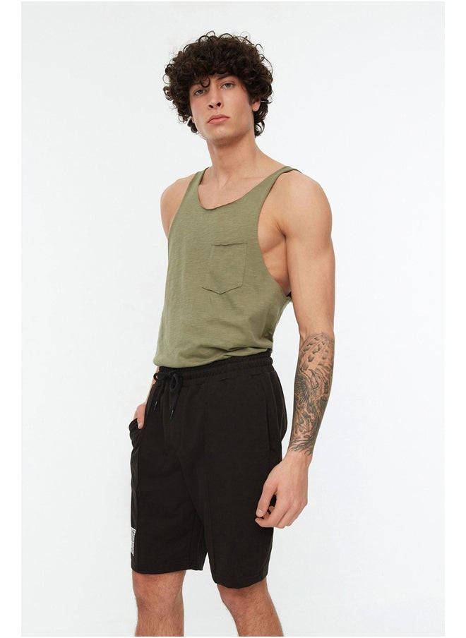 trendyol Black Regular/Regular Fit Medium Size Elastic Waist Laced Stitched Printed Shorts TMNSS21SR0212  - Image 3