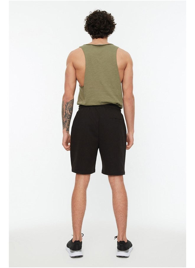 trendyol Black Regular/Regular Fit Medium Size Elastic Waist Laced Stitched Printed Shorts TMNSS21SR0212  - Image 5