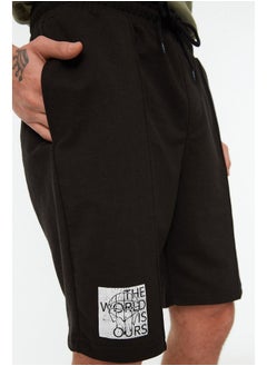 trendyol Black Regular/Regular Fit Medium Size Elastic Waist Laced Stitched Printed Shorts TMNSS21SR0212  - Image 4