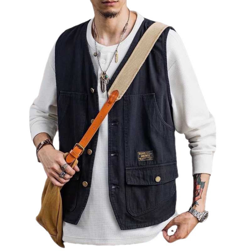 Overalls Vest Jacket Summer Trendy Brand Sleeveless Vest Ins Multi-Pocket Thin Waistcoat Tactical Vest Jacket for Men Black - Image 5