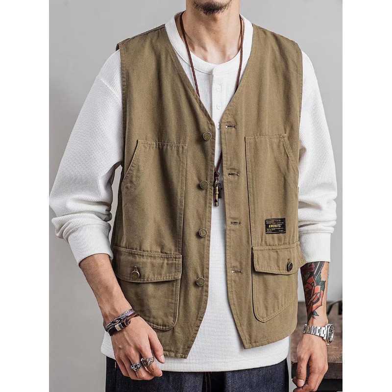 Overalls Vest Jacket Summer Trendy Brand Sleeveless Vest Ins Multi-Pocket Thin Waistcoat Tactical Vest Jacket for Men Black - Image 2