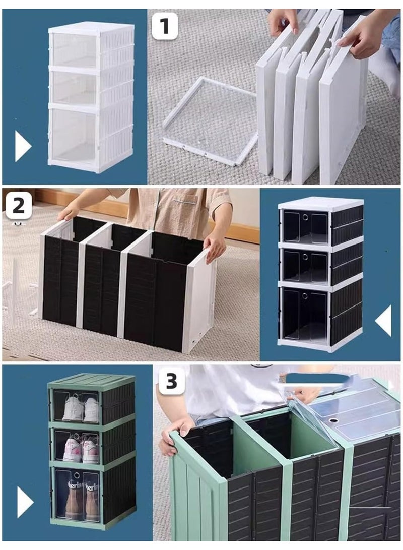 كيمايا صندوق منظم لتخزين الأحذية شفاف (عبوة من 6 قطع) | خزانة أحذية قابلة للطي والتكديس، صناديق أحذية بلاستيكية شفافة قابلة للطي للخزانة وغرفة النوم والمدخل - Image 4