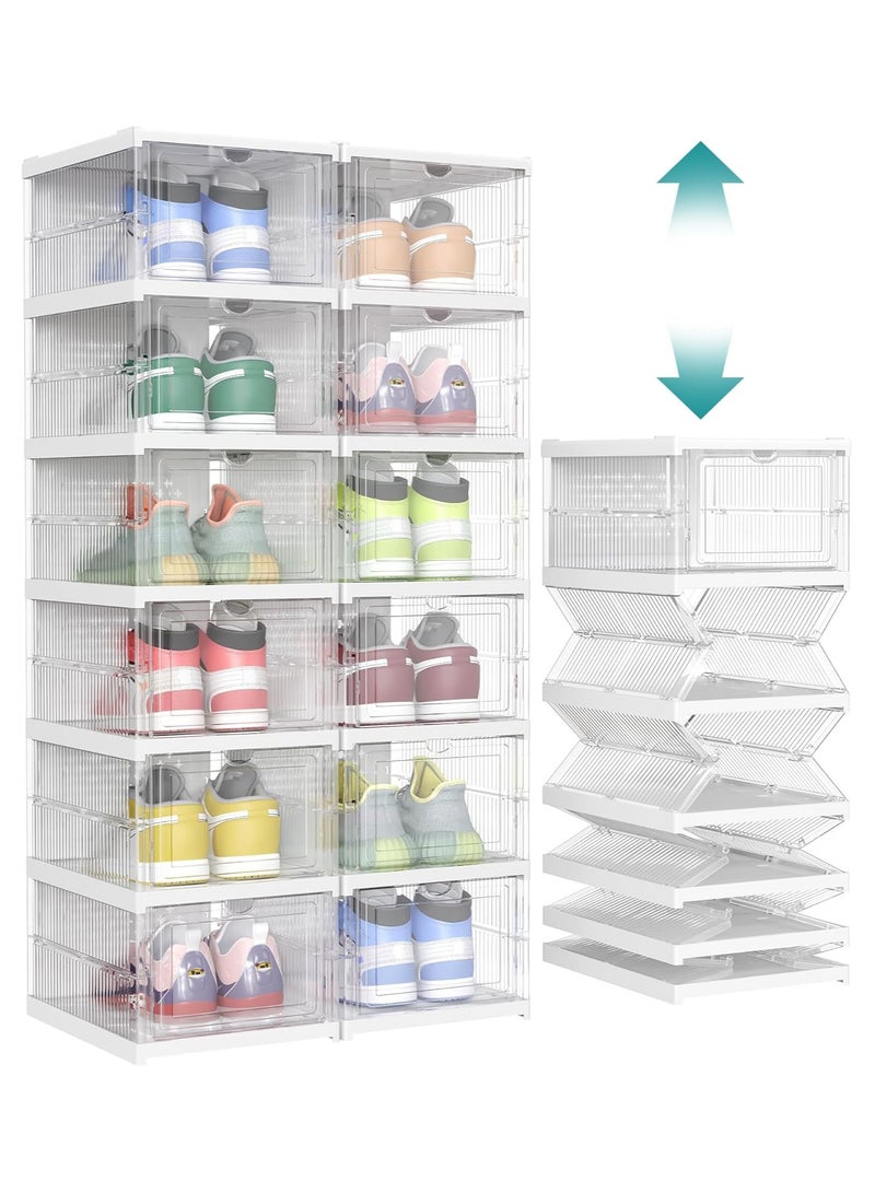 Kimaya Shoe Storage Organizer, Clear Installation-free Foldable Shoe Rack Stackable Shoe Box Pack, Portable Cabinet Rack (Transparent 6 Tier) - Image 2