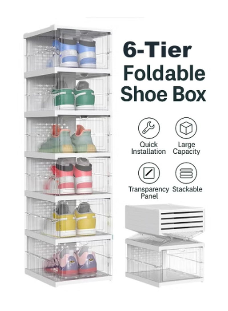 Kimaya Shoe Storage Organizer, Clear Installation-free Foldable Shoe Rack Stackable Shoe Box Pack, Portable Cabinet Rack (Transparent 6 Tier) - Image 1