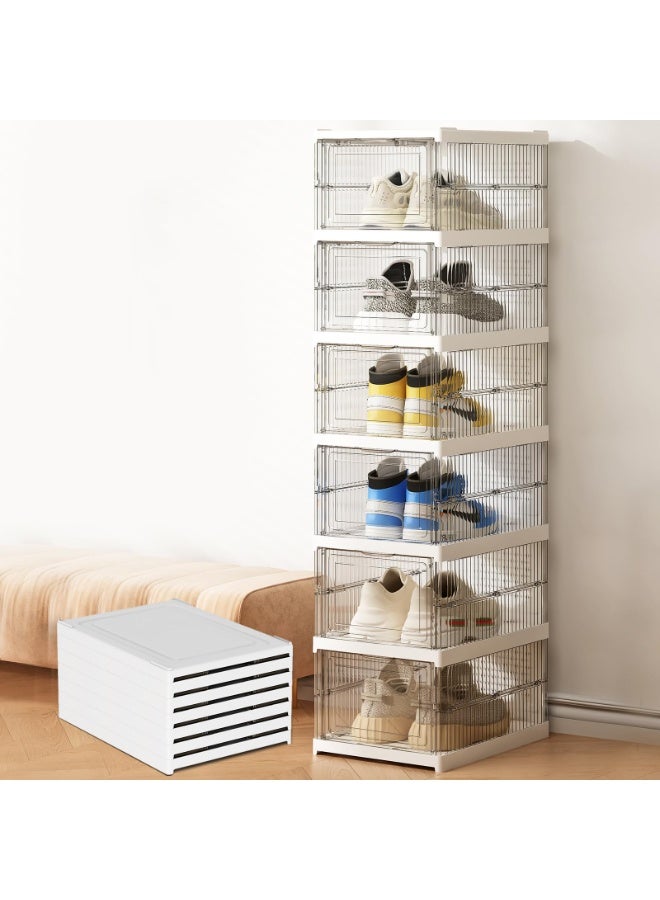 Kimaya Shoe Storage Organizer, Clear Installation-free Foldable Shoe Rack Stackable Shoe Box Pack, Portable Cabinet Rack (Transparent 6 Tier) - Image 3