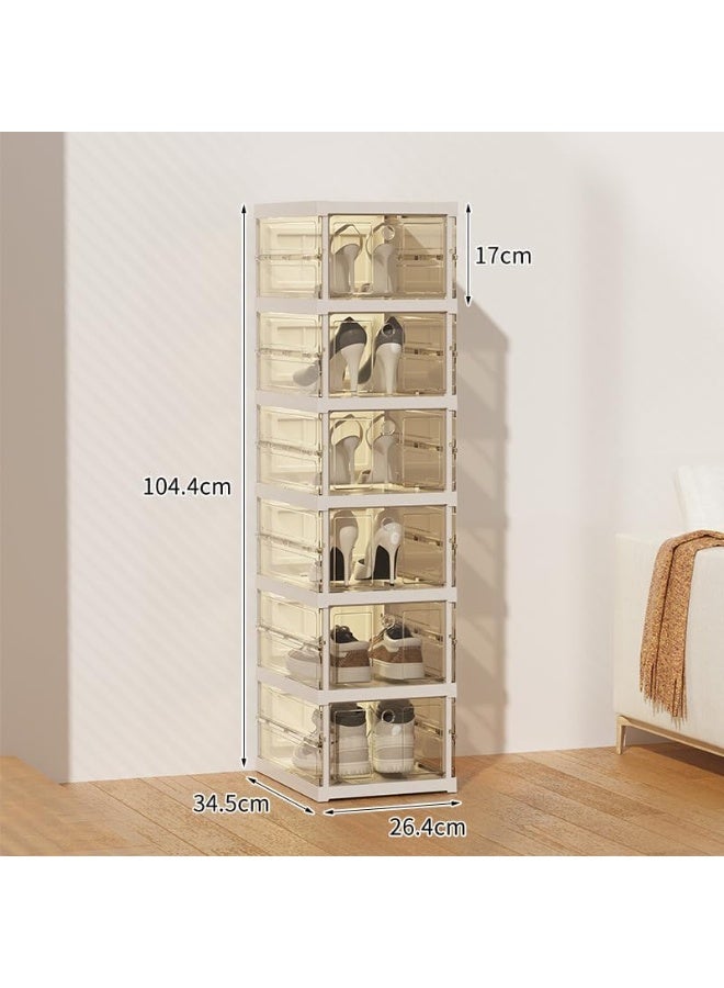 Kimaya Shoe Storage Organizer, Clear Installation-free Foldable Shoe Rack Stackable Shoe Box Pack, Portable Cabinet Rack (Transparent 6 Tier) - Image 5
