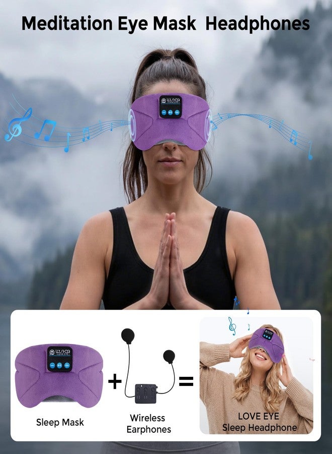 LOVE EYE Sleep Headphones Bluetooth 5.4 Sleeping Eye Mask Wireless Music Earphones with Built-in HD Speakers for Side Sleepers Cotton Sleeping Headphones for Women Men Gifts (Lavender Purple - Image 2