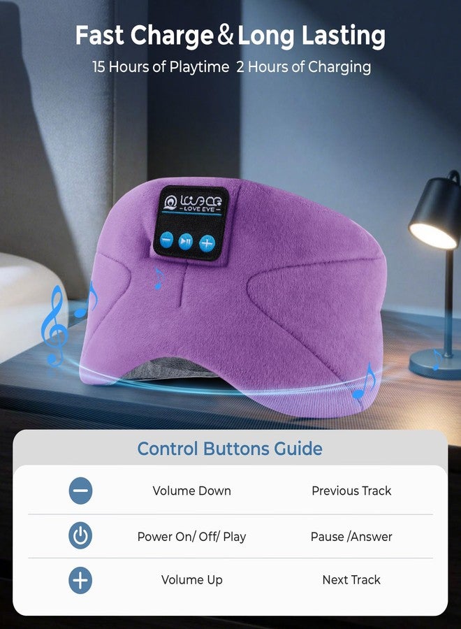 LOVE EYE Sleep Headphones Bluetooth 5.4 Sleeping Eye Mask Wireless Music Earphones with Built-in HD Speakers for Side Sleepers Cotton Sleeping Headphones for Women Men Gifts (Lavender Purple - Image 5